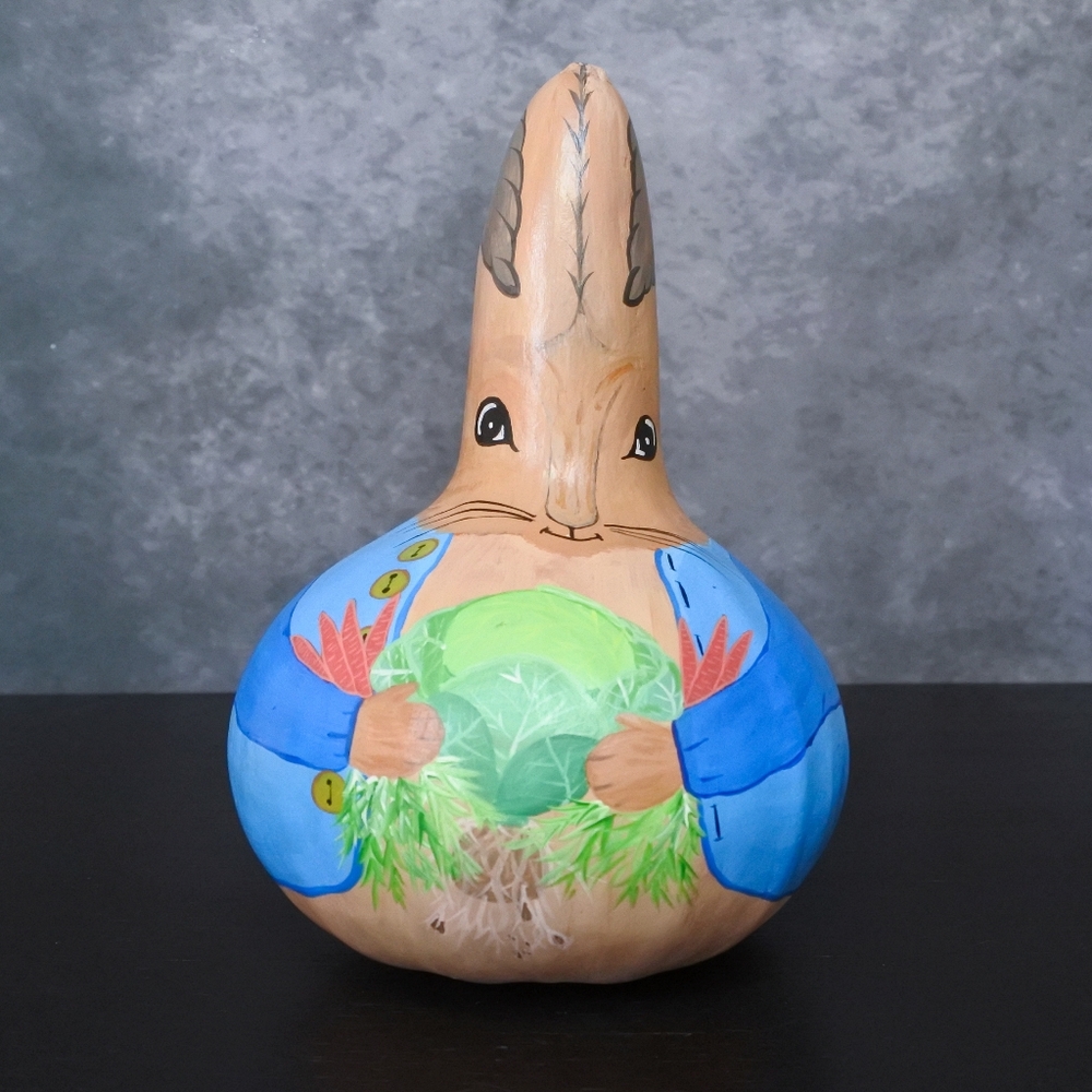 Vintage Signed Peter Rabbit Folk Art Hand Painted Gourd